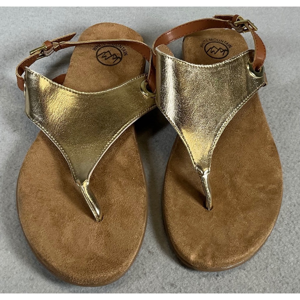 White Mountain London Gold Womens 8 Gold Metallic Ankle Strap